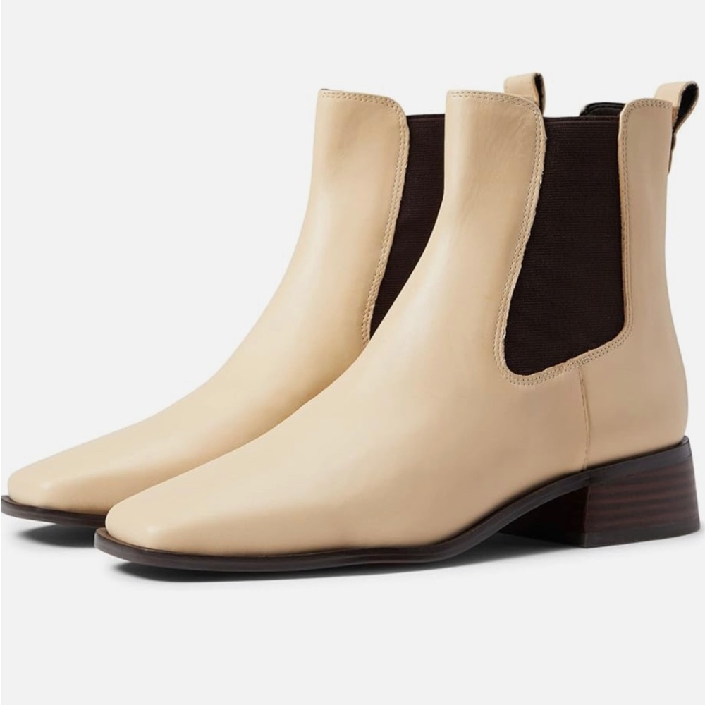 Sam Edelman Thelma cream leather square toe ankle booties